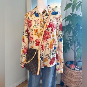 SHEIN Red and Cream Floral Shirt
